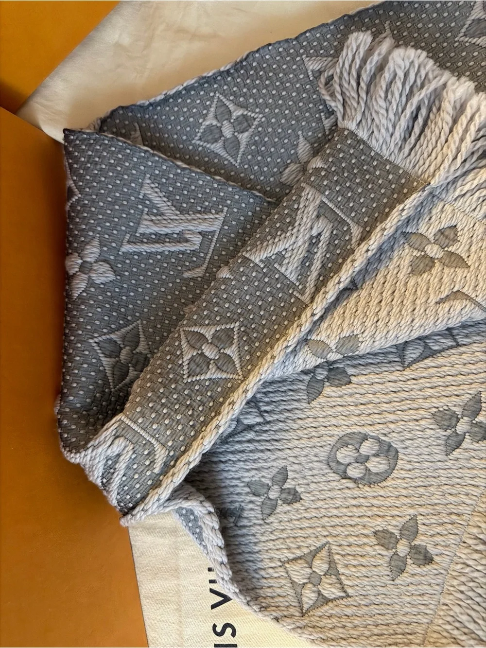 Louis Vuitton Light Gray Monogram Textured Scarf